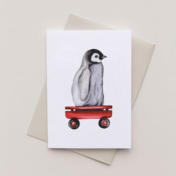 Carte de voeux durable aquarelle mini pingouin 4