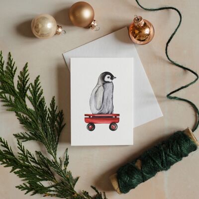 Cartolina d'auguri sostenibile dell'acquerello di mini pinguino