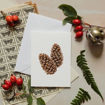 Cartolina d'auguri sostenibile dell'acquerello di mini pigna
