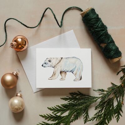 Mini carte de voeux durable aquarelle ours polaire