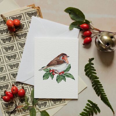 Cartolina d'auguri sostenibile Mini Robin acquerello