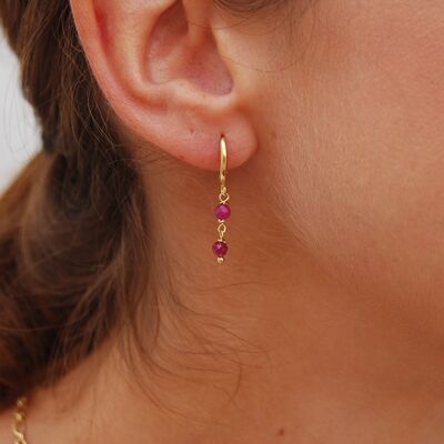 Silver 925 hoops earrings with ruby.