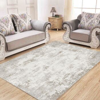 Tapis de salon design Motif Abstrait Moderne Beige Crème 1