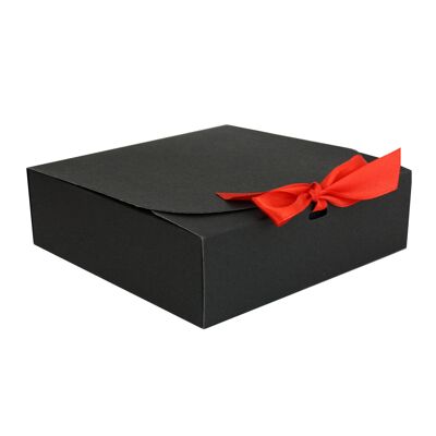 Lot de 12 Boîtes Kraft Noir avec Ruban Rouge
