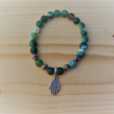 Bracelet de pierres précieuses en agate rayée verte