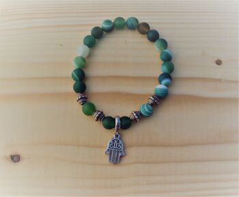 Bracelet de pierres précieuses en agate rayée verte