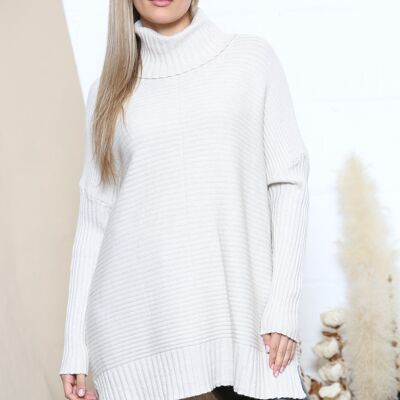 Beige high neck jumper with wide ribbed texture