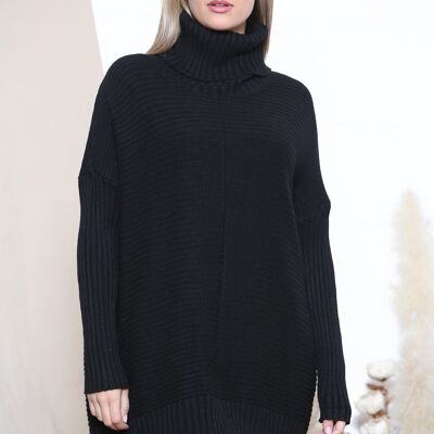 Black high neck jumper with wide ribbed texture