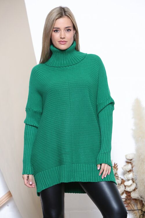 Green high neck jumper with wide ribbed texture