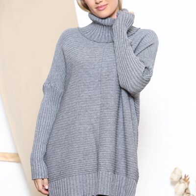Grey high neck jumper with wide ribbed texture