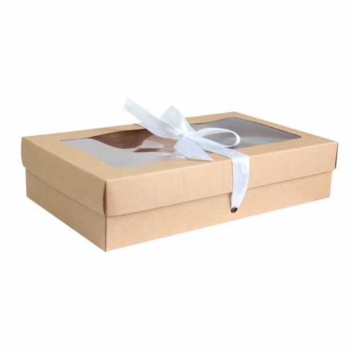 Pack of 12 Brown Kraft Box  Clear Lid and White Ribbon