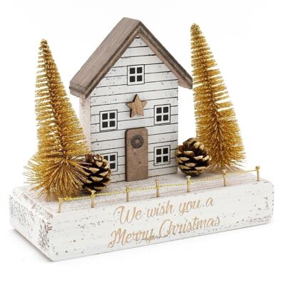 Wooden Single House Gold Decoration 15cm