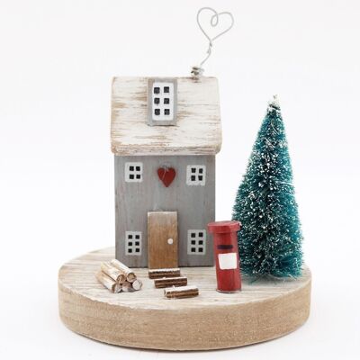 Wooden House & Post Box Ornament 15cm