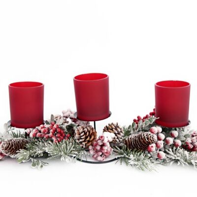 Dreifacher Teelichthalter mit Weihnachtstartan, Tischmitte, 38,5 cm