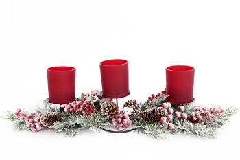 Centre de table triple porte-bougies chauffe-plat Tartan de Noël 38,5 cm