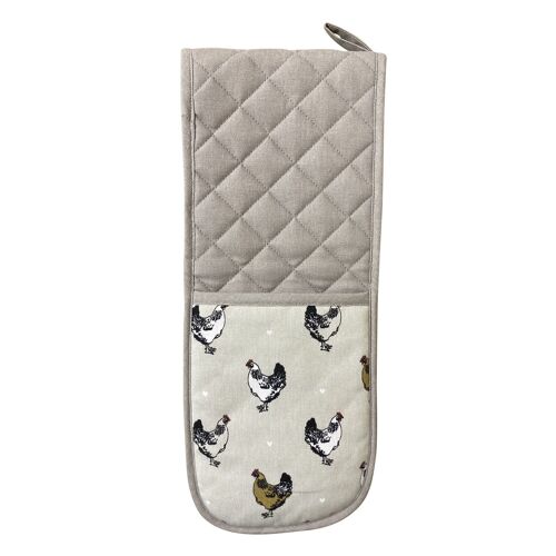 Double Oven Glove With A Chicken Print Design