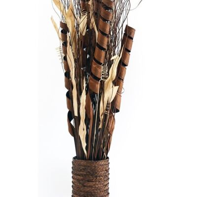 Assorted Leaves & Grasses In A Woven Brown Pot 100cm
