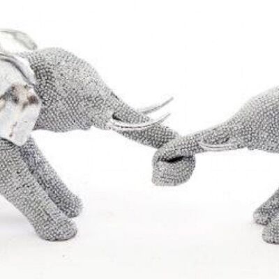 Elefanten mit Silberperlen, zweiteilig, Mutter & Kalb