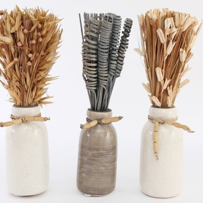Set Of Three Dried Deco In Vases
