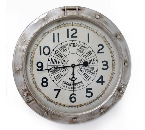 Rustic Engine Room Style Round Silver Wall Clock