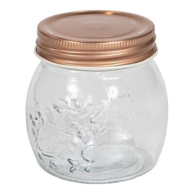 Kitchen Glass Embossed Storage Jar With Copper Screw Lid - Small