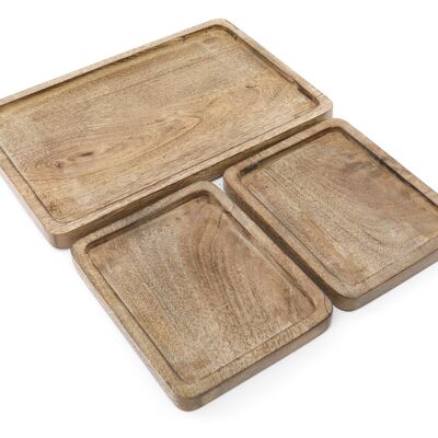 Set De 3 Plateaux En Bois De Manguier