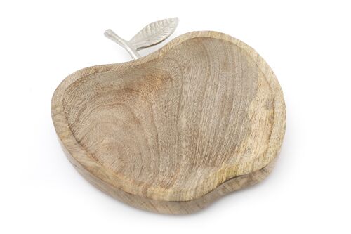 Wooden Apple Designed Tray with Silver Leaf - Large