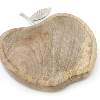 Bandeja de madera con diseño de manzana y pan de plata - Grande