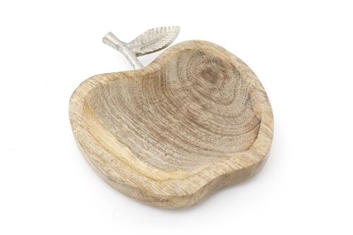Wooden Apple Designed Tray with Silver Leaf - Small
