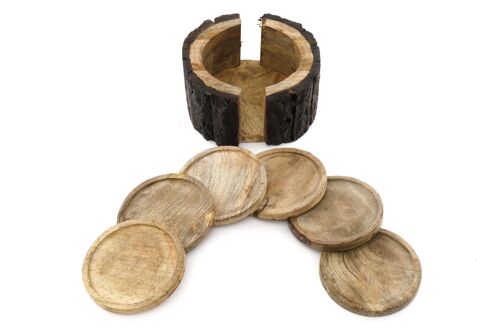 Set of 6 Coasters With a Bark Holder 15cm