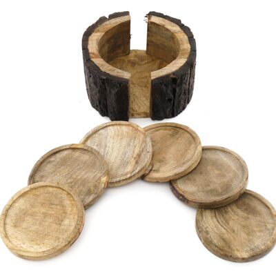 Set of 6 Coasters With a Bark Holder 15cm