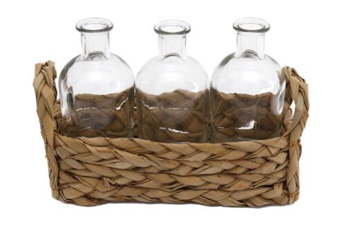 Set of 3 Vases With Grass Tray