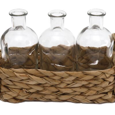 Set of 3 Vases With Grass Tray