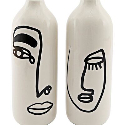 Set di 2 vasi in ceramica viso monocromatico