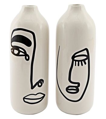 Ensemble de 2 vases en céramique à visage monochrome