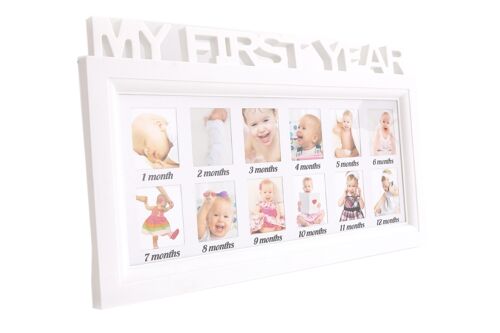 Baby 1st Year Photo Frame Wooden Carved Title "My First Year"