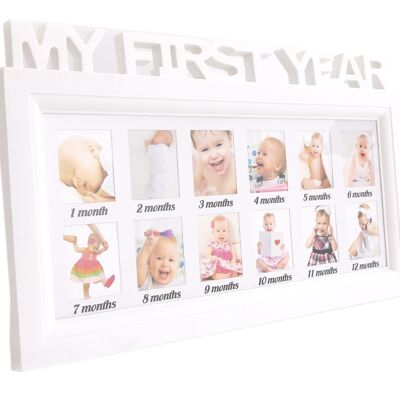 Cornice per foto del primo anno del bambino in legno intagliato titolo "Il mio primo anno"