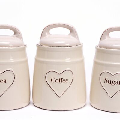 Cremefarbenes Herz aus Keramik für Tee, Kaffee und Zucker