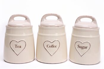 Pots à thé, café et sucre en forme de coeur en céramique