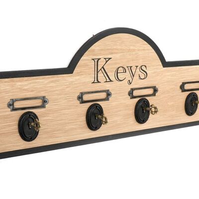 Wooden Board With 4 Key Design Hooks