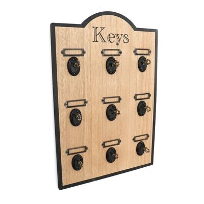 Planche en bois avec 9 crochets design clés
