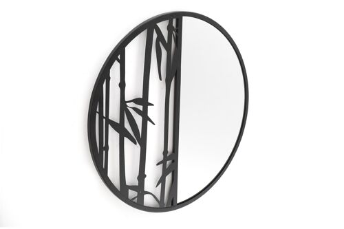 Mirror with Black Metal Bamboo Wall Decor