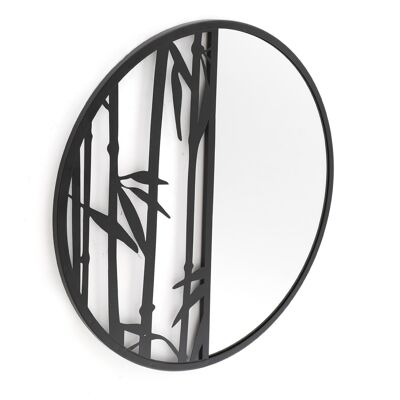 Espejo con decoración de pared de bambú de metal negro