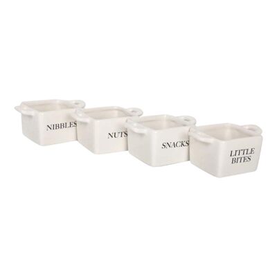 Set di 4 ciotole per snack quadrate in ceramica bianca