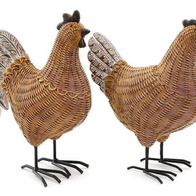 Set di 2 ornamenti di pollo in rattan