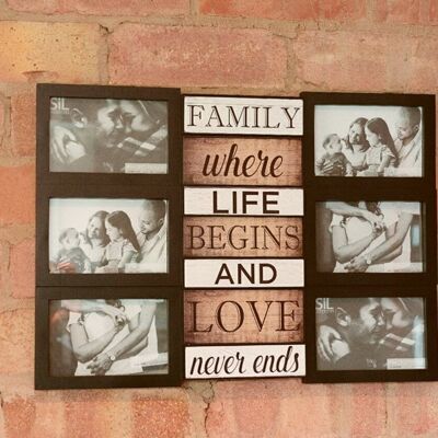 Cadre multi-photos noir sur le thème de la famille et de l'amour