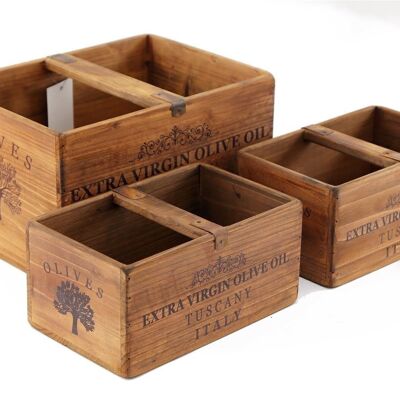 Set of Three Olive Oil' Wooden Crates