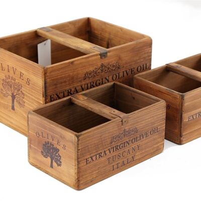 Set of Three Olive Oil' Wooden Crates