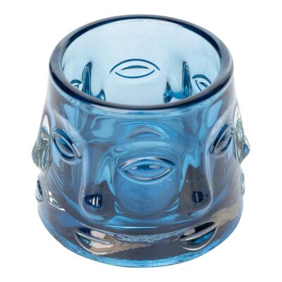 Bougeoir Design Visage en Verre Bleu