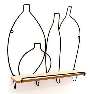 Wire Bottle Design Shelf with 4 Hooks